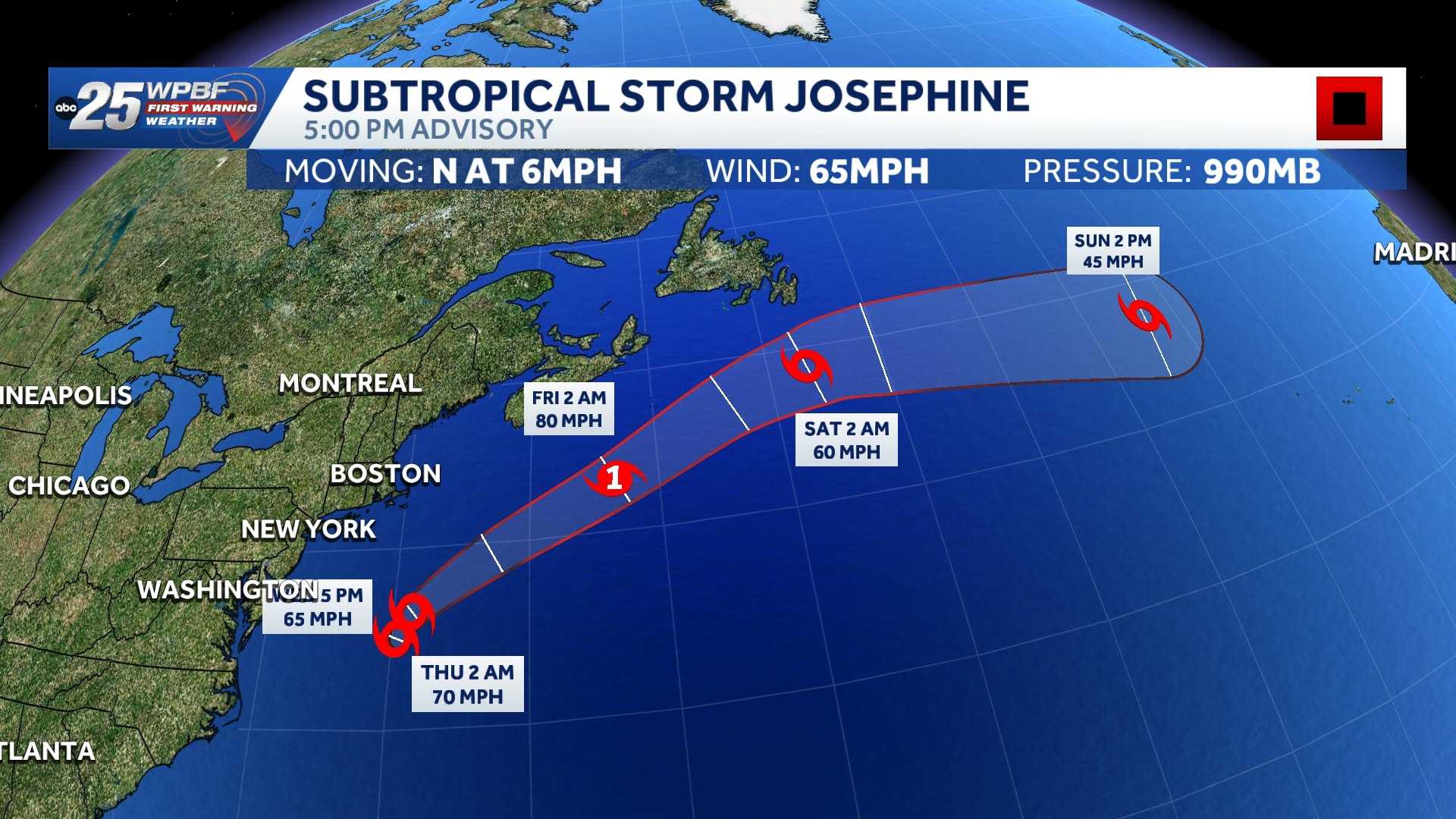 Subtropical Storm Josephine forms off U.S. northeast coast — WPBF West Palm Beach